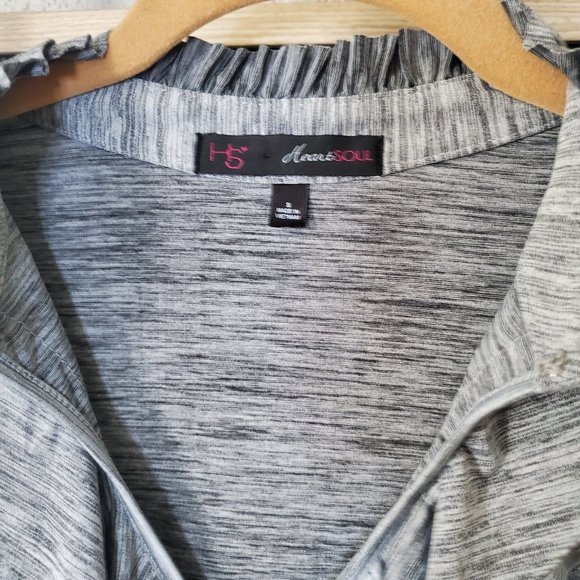 Heart Soul I Silver Grey Key Hole Blouse with Ruffles, Ruched Sides Size… - Picture 2 of 9